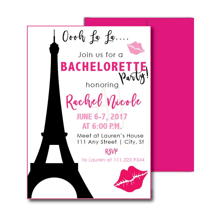 Paris Invitation with pink envelope on white background