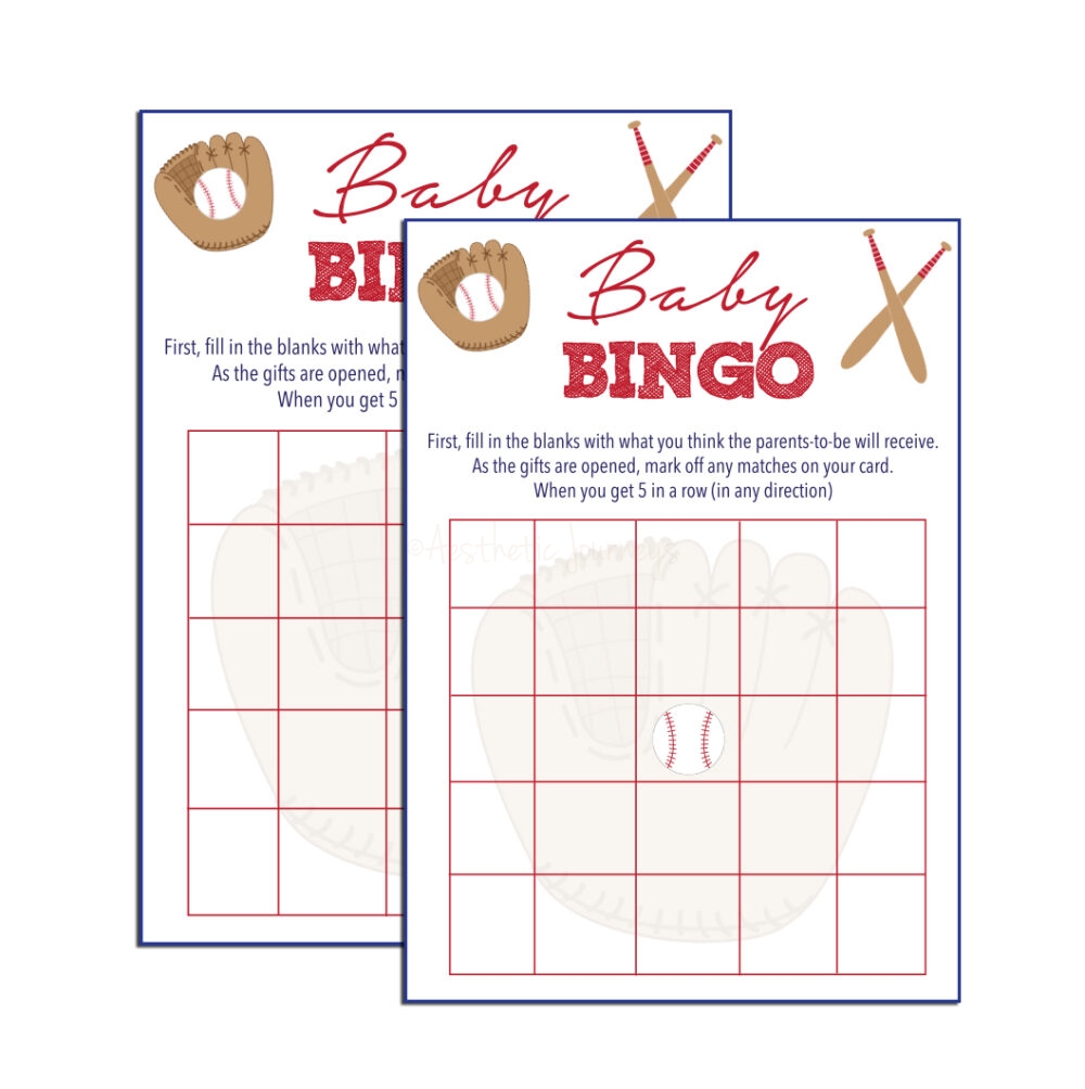 shower bingo in baseball theme on white background