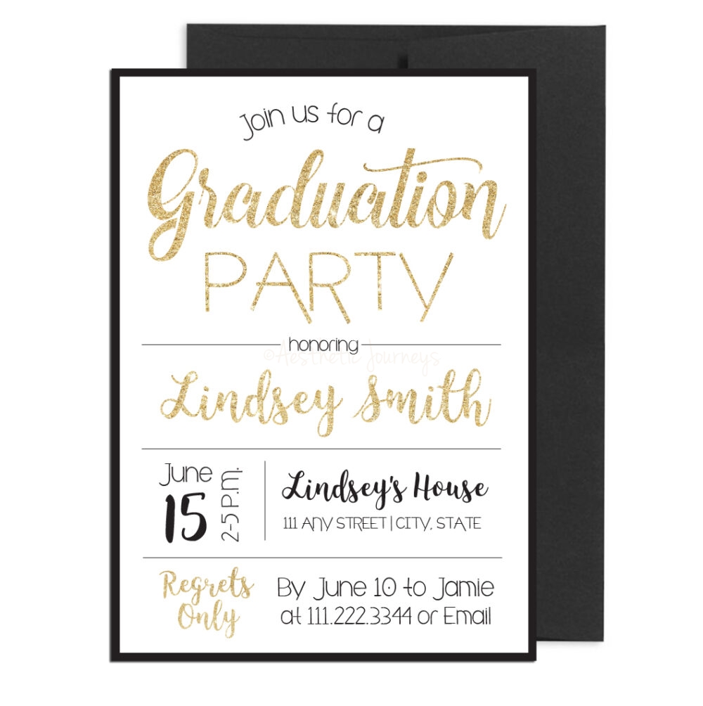 Gold and Black Sparkle Graduation Invite