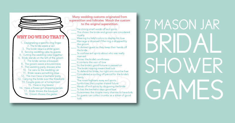 Mason Jar printable Bridal Shower Games on teal background