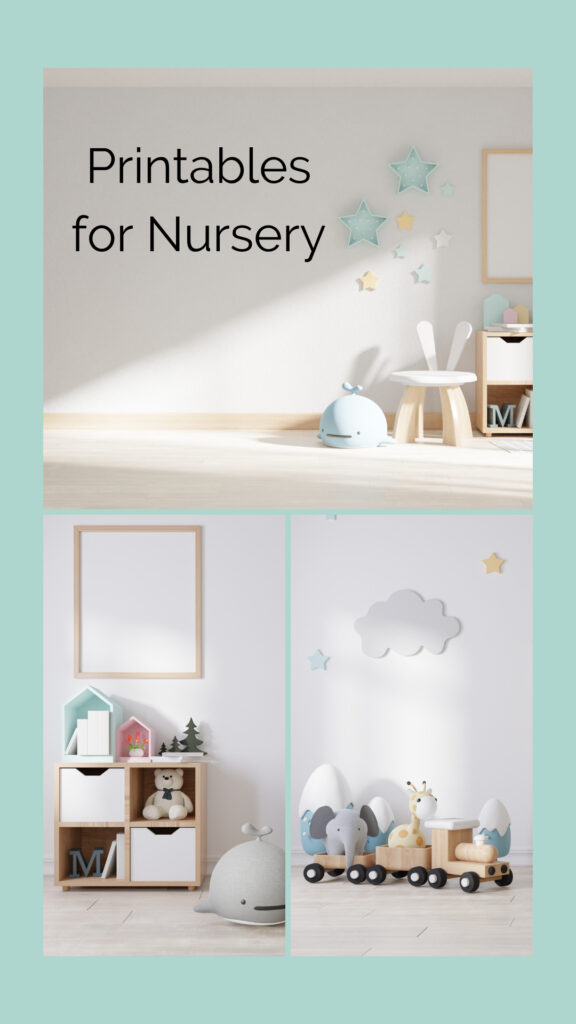 printables for nursery on teal background