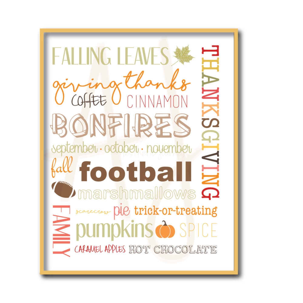 printable Fall decor Word Collage Sign on white background