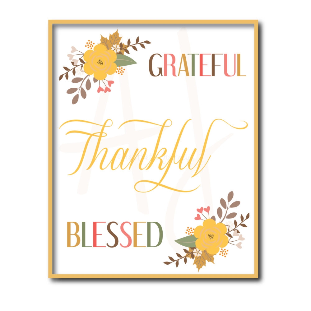 printable fall decor with grateful thankful blessed on white background