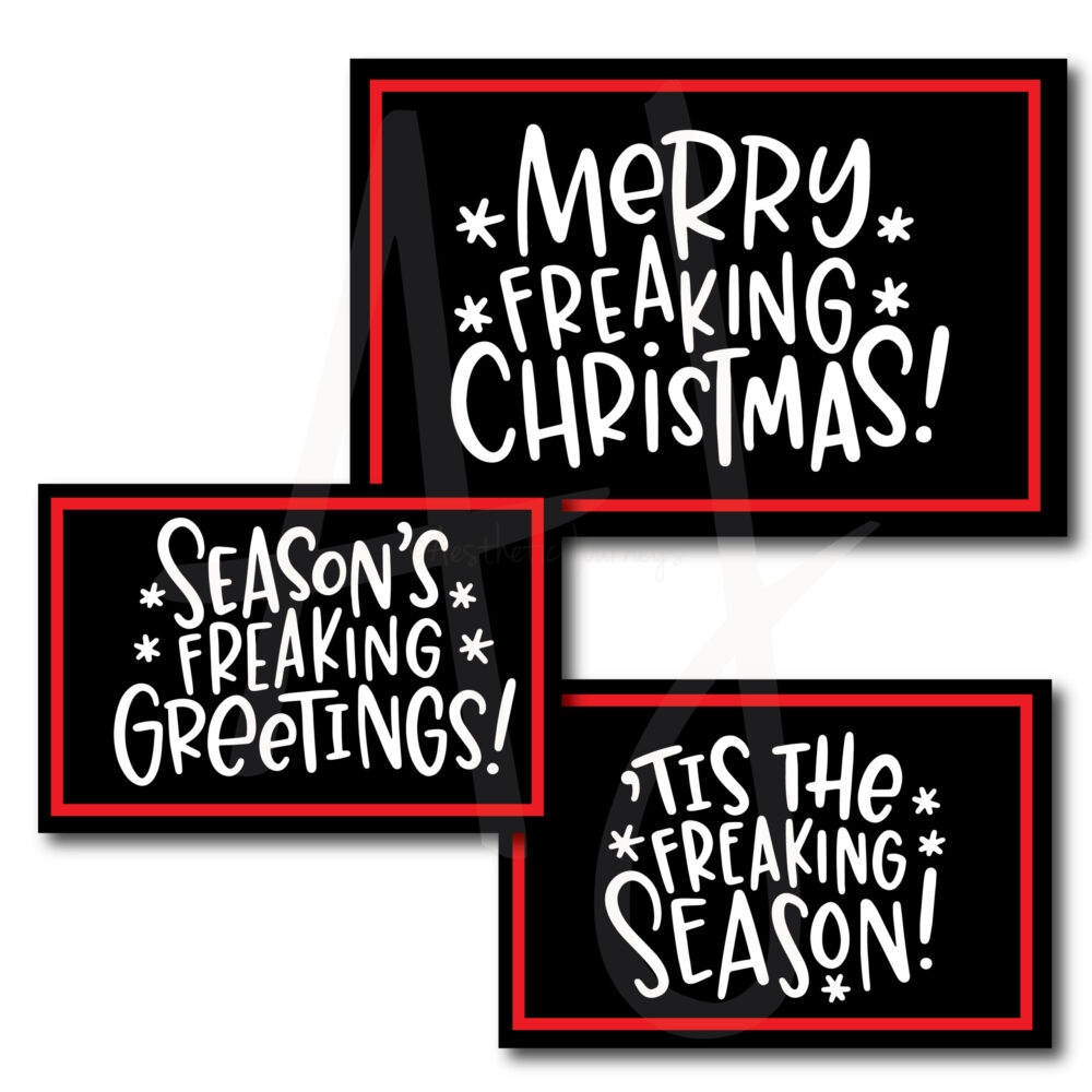 Funny printable Christmas Cards in three sayings on white background