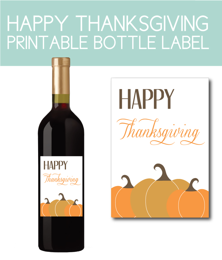 Happy Thanksgiving Wine Bottle Label with Pumpkins