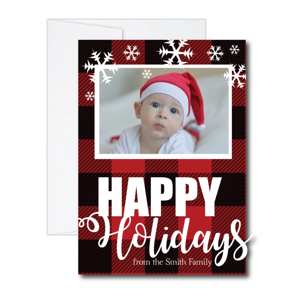Plaid Holiday Card on white background with envelope