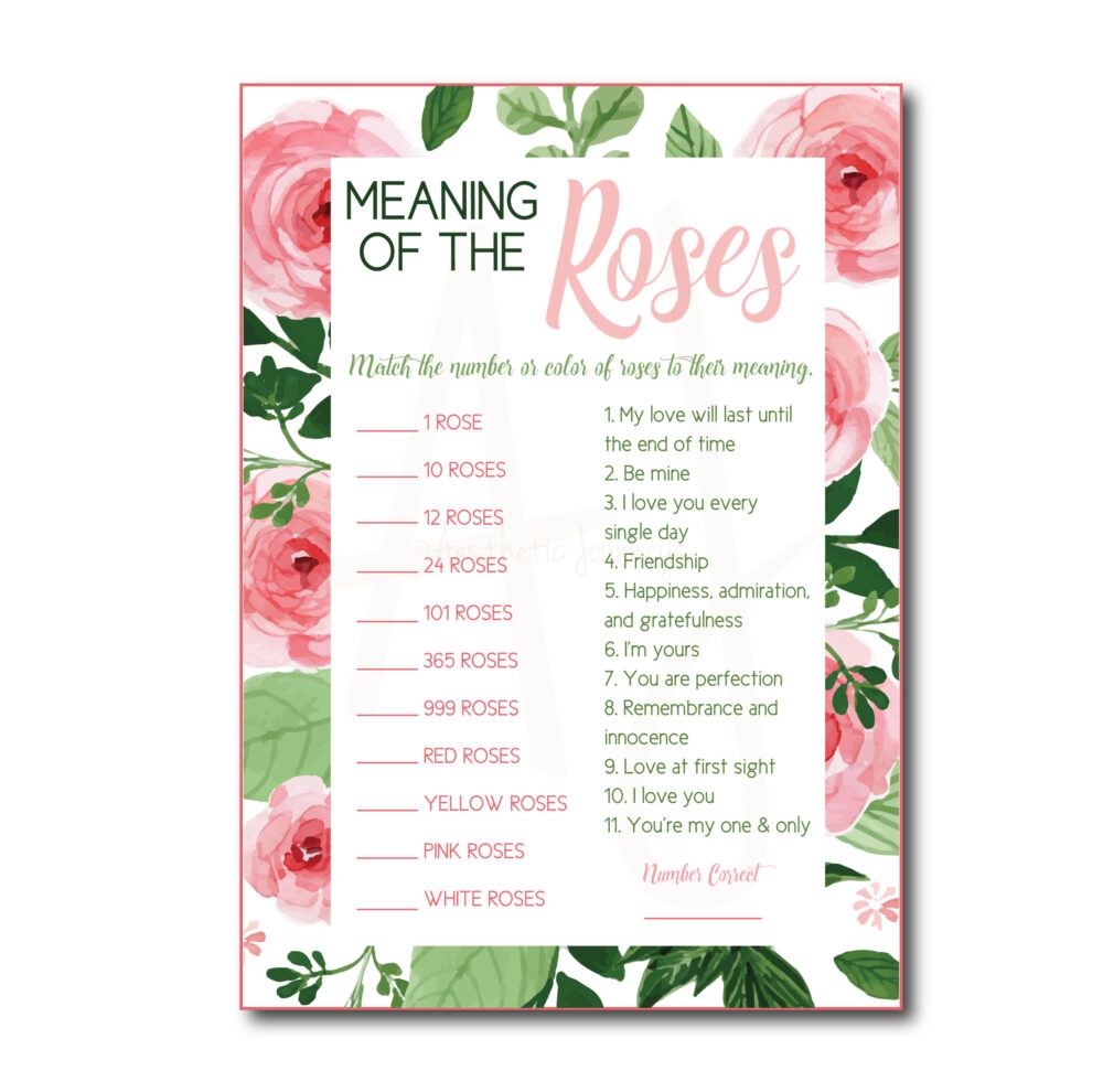 Meaning of the Roses Bridal Shower Game