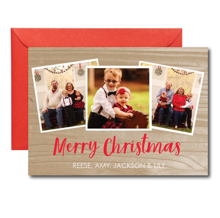 photo holiday card with wooden back
